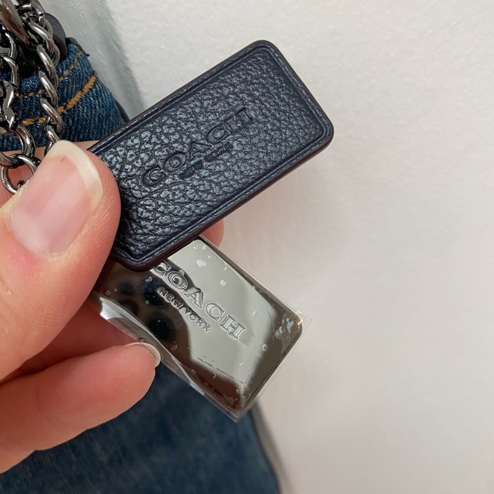 Coach Denim & Leather Blue Crossbody w Leather-and-Chain  Adjustable Strap - Picture 3 of 12